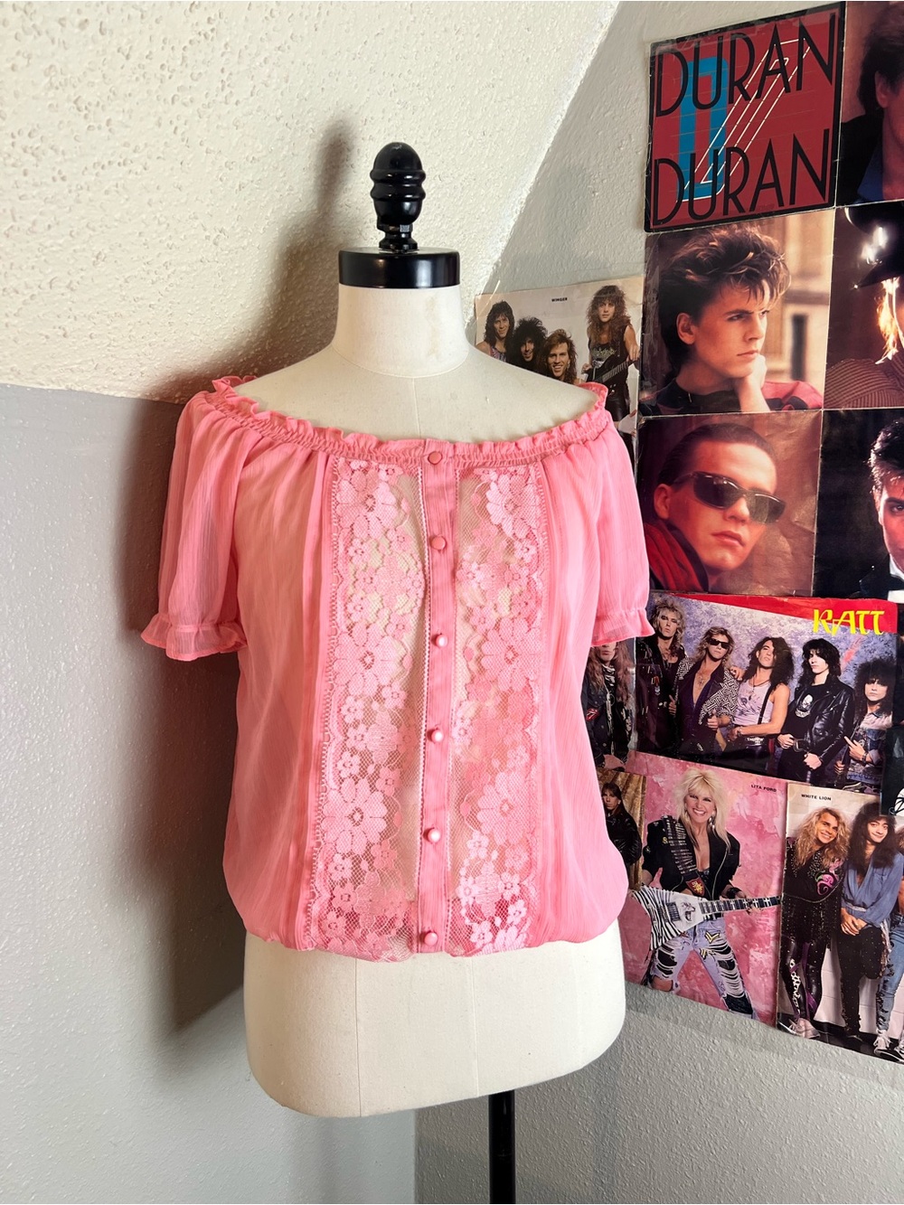 Eyelash Couture Pink Lace Off-Shoulder Blouse